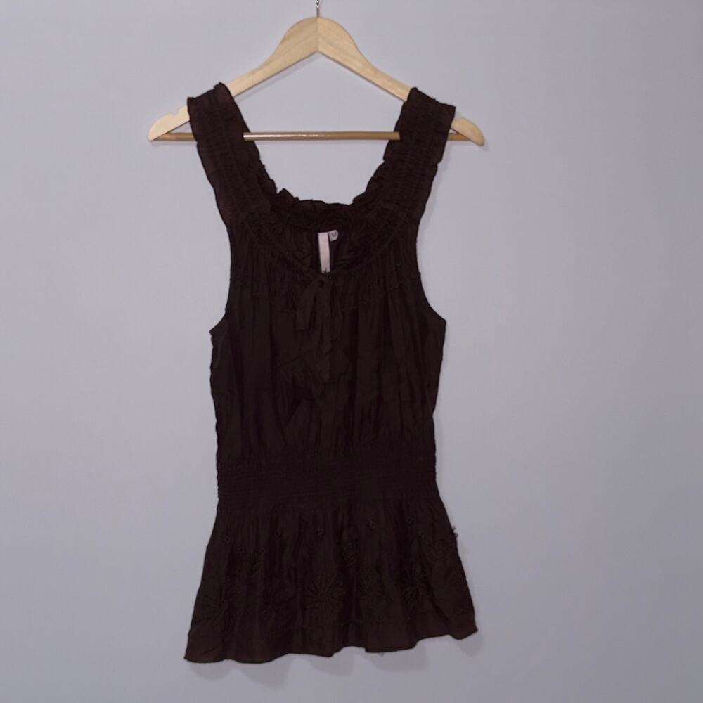American star Brown Embroidered Ruffle Tank Top women’s Size Medium